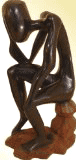 Ebony Wood Wooden Carving Thinker On Stool - Available in Black or Brown